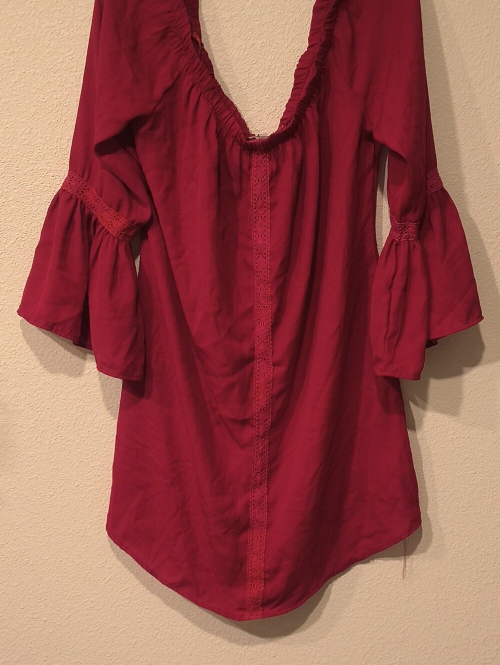 Boho Red V-Neck Ruffle Sleeve Tunic Top
